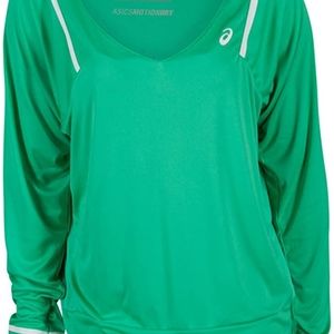 Pretty asics long sleeve green and white top